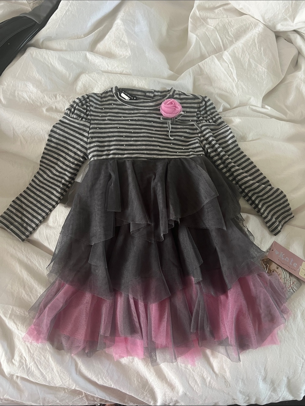 Kate Mack ❤️Biscotti pk/gry chiff tier Todd dress ! 3T